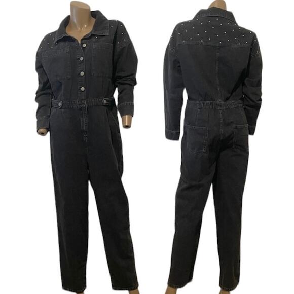 Savannah Miller Next denim studded utility jumpsuit coverall 10 medium P 7060 - Picture 15 of 15